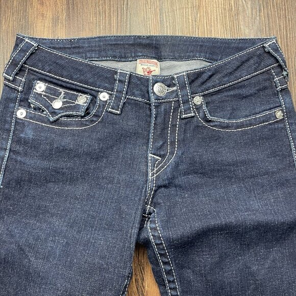 True Religion Jeans Narrow Billy Straight Flap 28x32 Women's Jeans Dark Wash USA - Picture 3 of 11